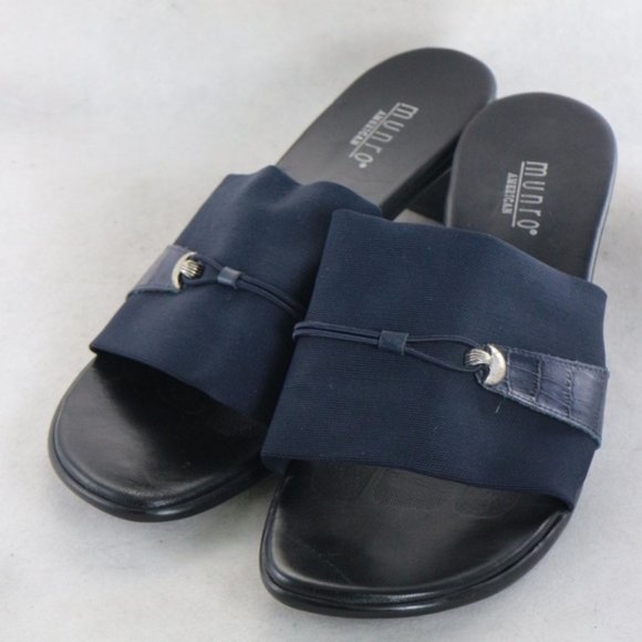 MUNRO Navy/Black Wide Strap Open Toe Sandals 8 W - Picture 6 of 8